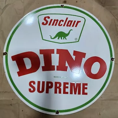 Sinclair Dino Supreme Porcelain Enamel Sign 30 Inches Round • $100