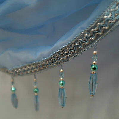 £5.99 • Buy Blue Crystal Beaded Sparkle Swag Pelmet Valance Voile Net Curtain Swag Single