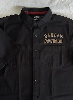 Harley Davidson #1 American Winged Logo Men M Short Sleeve Black Button Up Shirt • $37.83