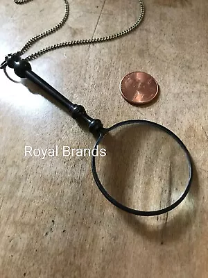 Antique Bronze Monocle Magnifying Glass Necklace - Brass/Bronze - Pendant Chain • $16.60