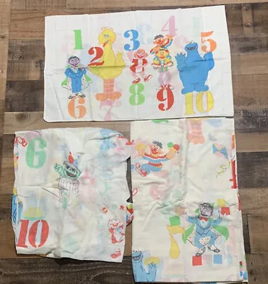 Vtg Sesame Street Numbers Flannel Twin Flat & Fitted Bed Sheet Set By Stevens • $39.99