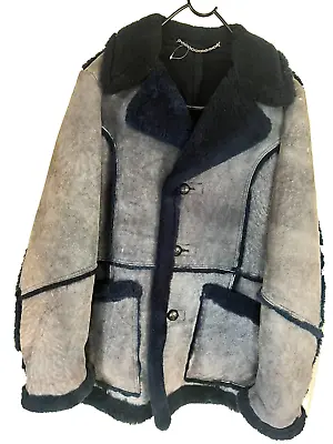 Vintage 70's Gino Leathers Sheepskin Shearling Coat Blue Faded 42 • $109.99