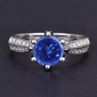 100% Natural Blue Tanzanite 1.80Ct Certified Diamond Ring In 14KT White Gold • $412.25