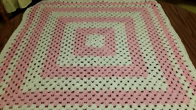 $26 • Buy NEW Hand Crochet Throw Baby Shower Girl Granny Square Blanket Afghan 34x34 Pink