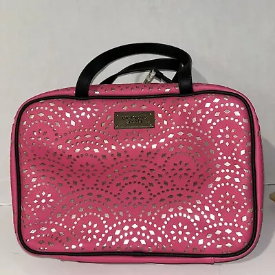 Victoria's Secret Laser Cut Pink & Gold Makeup Travel Bag With Handles • $6.75