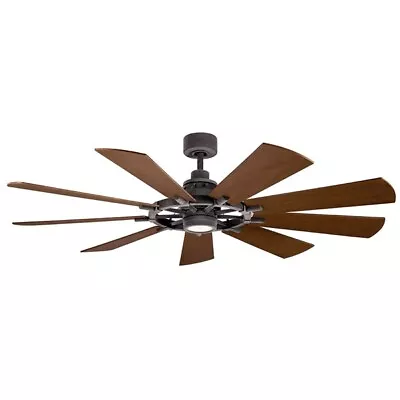 Industrial Design Windmill 9-Blade Ceiling Fan With Opal Etched Light Kit 65 • $611.95
