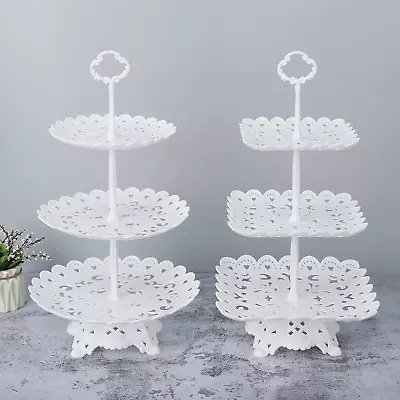 Set Of 2 White 3-Tier Cupcake Dessert Stand With Base Fruits Desserts Candy Swe • $26.04