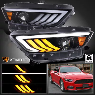 Jet Blk Fits 2015-2017 Ford Mustang HID Type Projector Headlights Sequential LED • $369.38