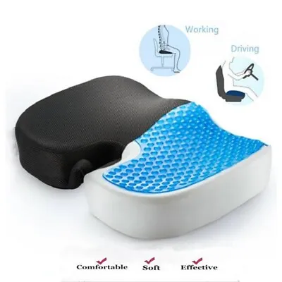 Memory Foam Gel Seat Cushion Office Chair Back Pain Relief Black Lightweight New • £13.99