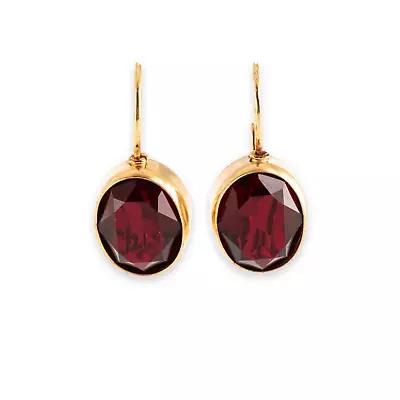 Vintage 14k Yellow Gold Garnet Colored Glass Drop Earrings • $139.50