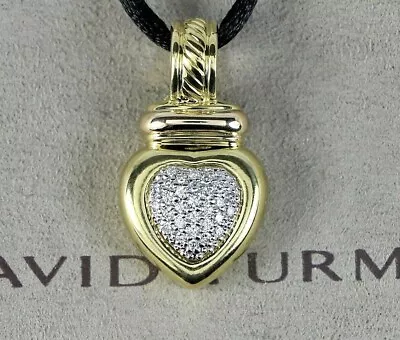 $3650 David Yurman 18K Yellow Rose Gold Pave Diamond Heart Pendant Cord Necklace • $1750