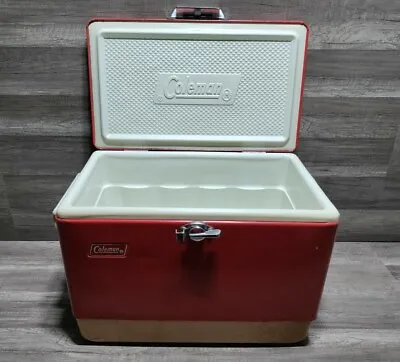 Vintage Coleman Metal Red Cooler Ice Box 18  X 13  X 11  • $35