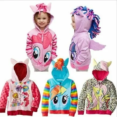 Kids Rainbow Girls My Little Pony Hoodie Wings Jacket Twilight Dash Sweater New • £20.55