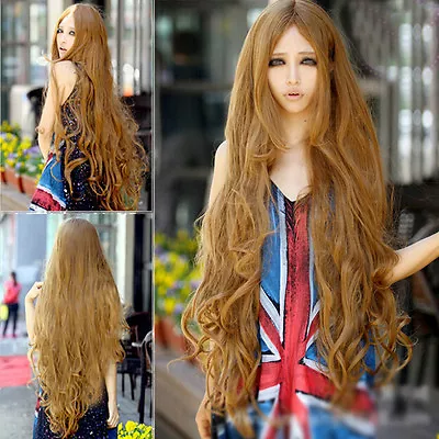 Super Long 100CM Full Wigs Halloween Cosplay Costume Hair Anime Wavy Straight • $17.99