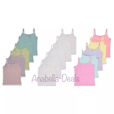 £9.79 • Buy Girls Kids 5 Pack Cami Vest 100% Cotton Underwear Age 2-14 White Pastel