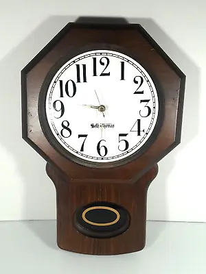 Vintage Seth Thomas Oak Porcelain Country School Hanging Wall Clock Working • $36