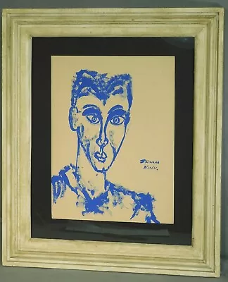 Vintage Portrait Painting Young Man Modernist BLUE James Skinner Indiana Artist • $148