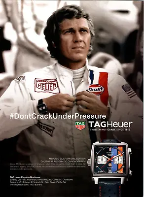 TAG Heuer Monaco Gulf Ref CAW211R with Steve McQueen 24 Le Mans A4 Print Ad • £21.69