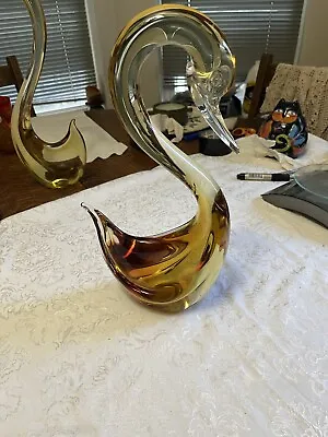 Large Vintage Murano Amber Glass Swan Figurine 7.11 Lb 15 High • $135