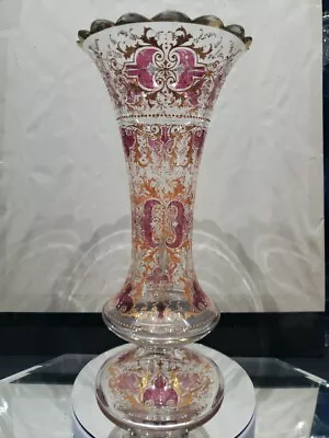 13  Art Glass VASE Antique Bohemian Gold Gilt Cranberry Flash Enamel Attr Moser • $299.95