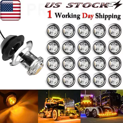 20x Clear Amber 12V Marker Lights LED Truck Trailer 3/4  Round Side Bullet Light • $23.98