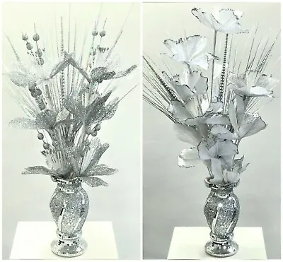 £29.99 • Buy Mosaic Vase And Flowers Diamond Silver Crystal Decorative Mirror Luxury Romany