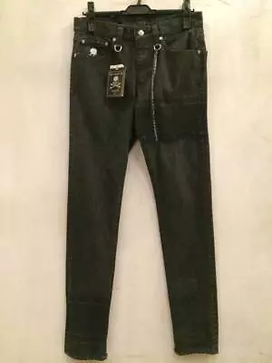 18AW Mastermind JAPAN 13oz Border Denim Skinny Print + Damage BLACK × BLACK W32 • $1800