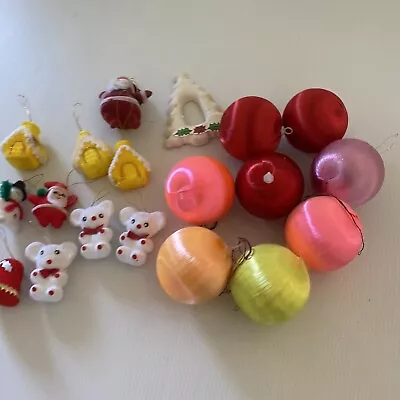 Vintage Retro Christmas Decorations Silk Bauble Japan Flocked Santa Lot • $30