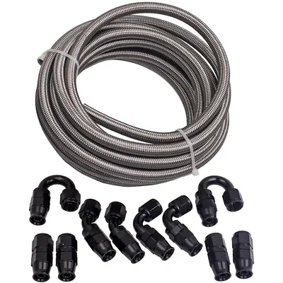 20FT Stainless Steel Nylon Braided Oil Fuel Line Hose W/ Swivel 8AN Fitting Kit  • $45.59