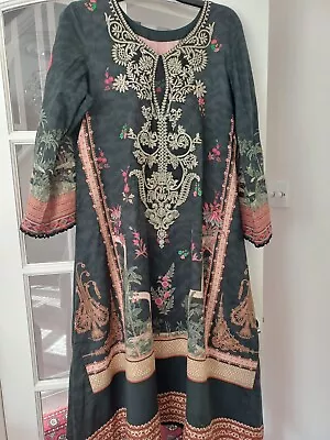 Pakistani Designer Sana Safinaz Black Embroidered 3 Piece Suit Size L VGC • £35