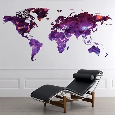 Purple World Map Wall Sticker WS-51382 • £12.98