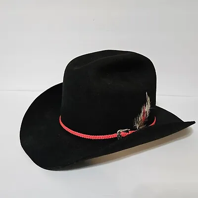 ARTEL Vintage 80s 90s Mens Black Fur Blend  Western Cowboy Hat Feather Accent  • $49