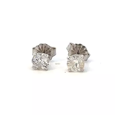 14K White Gold Round Diamond 0.74 Carat 4-Prong Friction Back Stud Earrings • $695