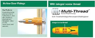 PLASPLUG Hollow Door Fixing Plugs - For Cavity Boast Stud - OPTIONAL SCREWS • £17.70