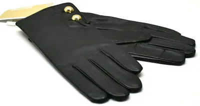 Michael Kors Women's Leather Logo Dome Button Gloves Black Size Medium New! NWT  • $49.99