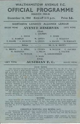 Walthamstow Avenue V Austria FC (Northern London Alliance League) 1944/1945 • £19.99