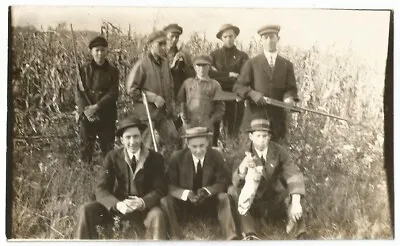 Rabbit Hunters In Corn Field With Rifles & Shotguns RPPC Real Photo C.1915 • $4.99