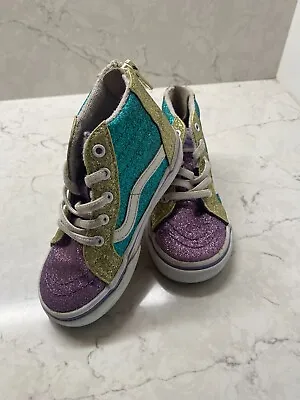 Vans Girls Multicolor Mermaid Sparkly Glitter Hi Zip Lace Up Shoes Size US 8 • $21.93