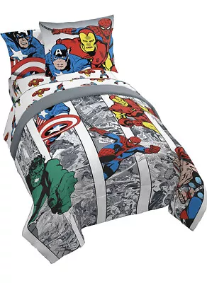 Marvel Avengers Comic Cool 5 Piece Twin Bed Set - Includes Comforter & Sheet Set • $59.95