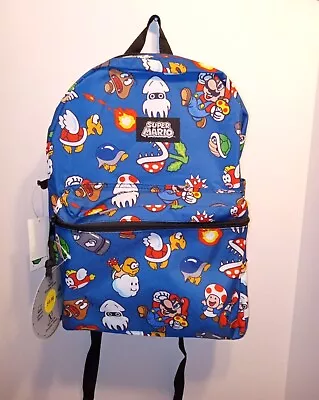 Bioworld Nintendo Super Mario 16  All-Over Comic Print Backpack - Blue • $15