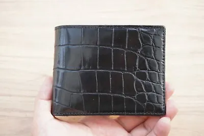 Full Black Crocodile Real Alligator Belly Leather SKIN Men Bifold Wallet • $74.90