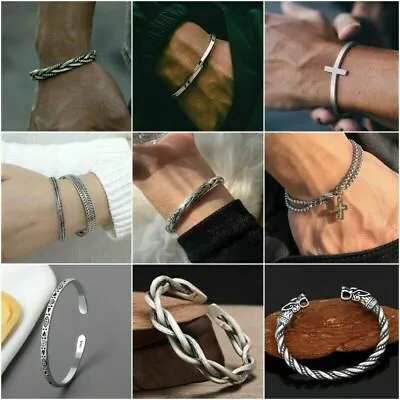 £3.35 • Buy Mens Vintage Open Bangle 925 Silver Thai Handmade Twisted Cuff Bracelet Gifts