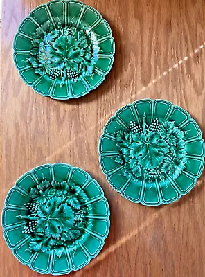 Green French Majolica By Sarreguemines Grapes/Leaves Salad Plates C. 1840 • $25
