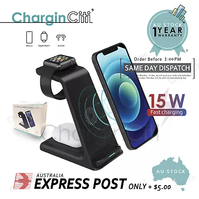 $36.95 • Buy Wireless Charger Dock Charging Station 3 In 1 For Apple Watch IPhone 14 13 12 11