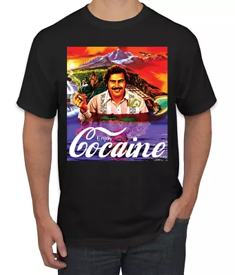 Pablo Escobar Narcos Enjoy Cocaine Funny Logo Parody Men Drugs Coca Tshirt • $19.99