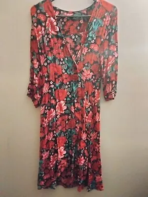 Monki Black Red Floral Midi Dress Size S? 15.5  Bust • $18.96
