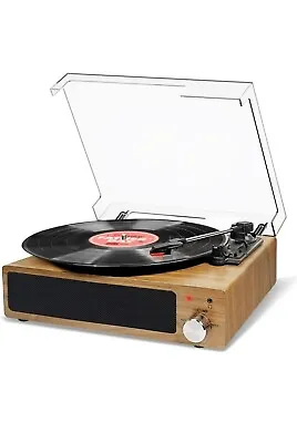 FYDEE Vintage Look Vinyl Record Player Speakers Belt-Drive 3-Speed 33/45/78 RPM • £48