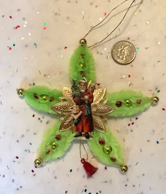 Christmas Star Ornament Vintage Style Chenille Stems & Beads Hand Made-(G) • $7.50