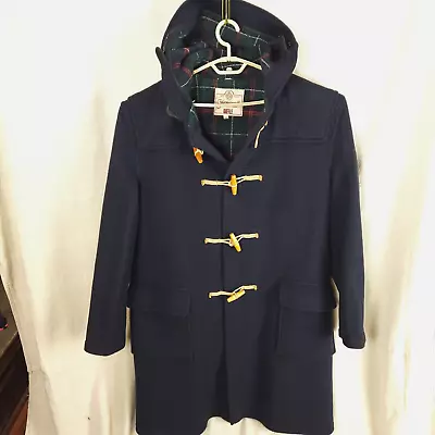 Gloverall Duffle Coat Navy With Tartan Lining Navy Blue Made In England Size XL • $99.90