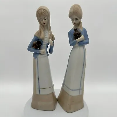 Set Of 2 Lladro-Inspired 11  Tall Slender Porcelain Ladies Holding Water Jugs • $21.21